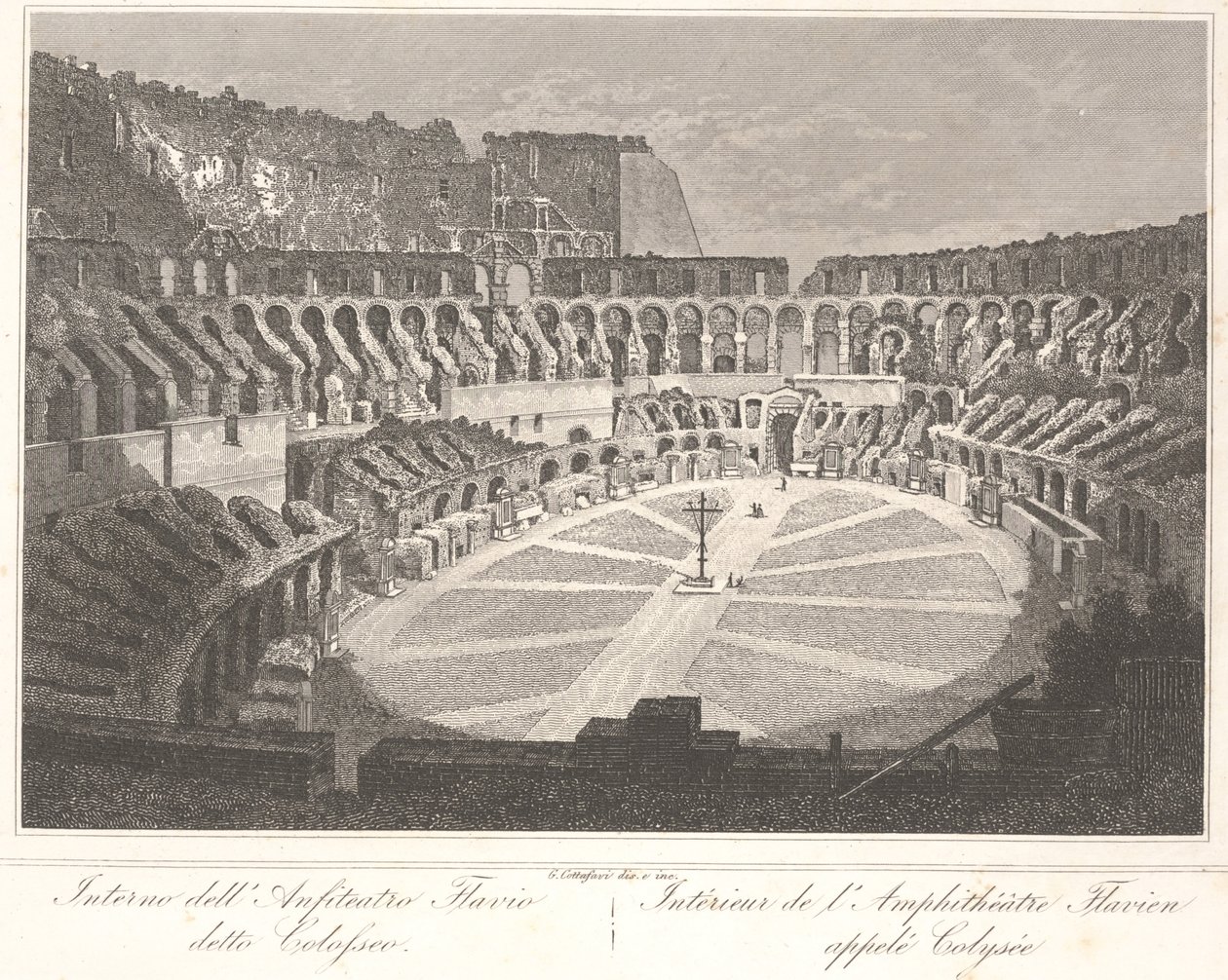 Inneres des Flavischen Amphitheaters, genannt Kolosseum von Gaetano Cottafavi