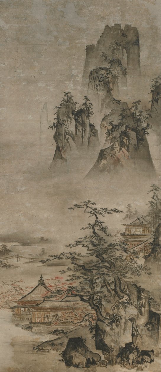 Landschaft: Berge, Bach und Häuser, Muromachi-Periode, frühes 16. Jahrhundert von Gakuo Zokyu
