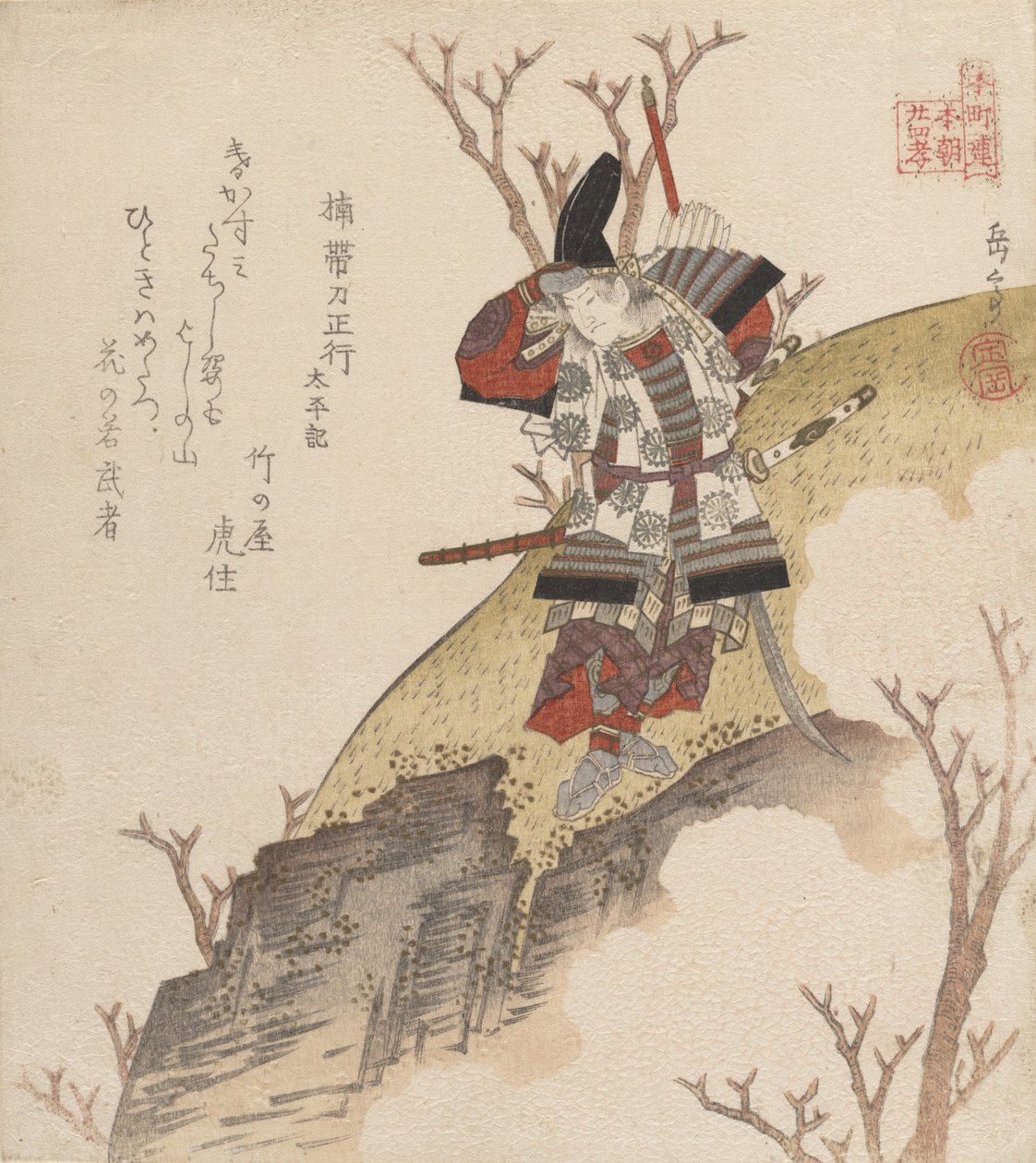 Kusonoki Tatewaki Masatsura Krieger aus dem Buch: Taiheiki, ca. 1840 von Gakutei