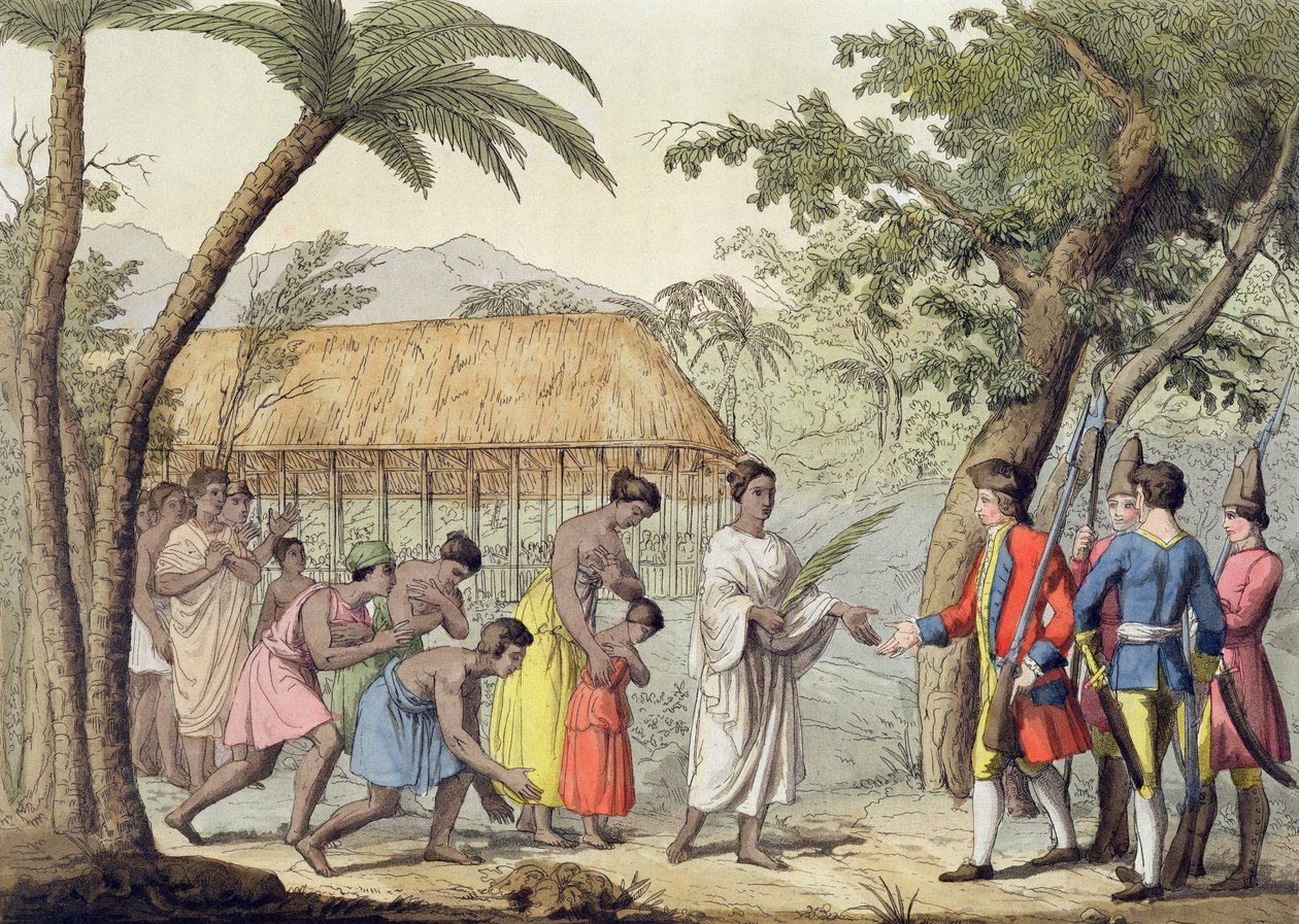 Kapitän Samuel Wallis wird von Königin Oberea auf der Insel Tahiti empfangen von Gallo Gallina