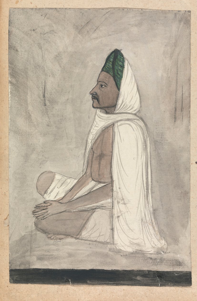 Mann mit grünem Turban, im Schneidersitz von Gangaram Chintaman Tambat