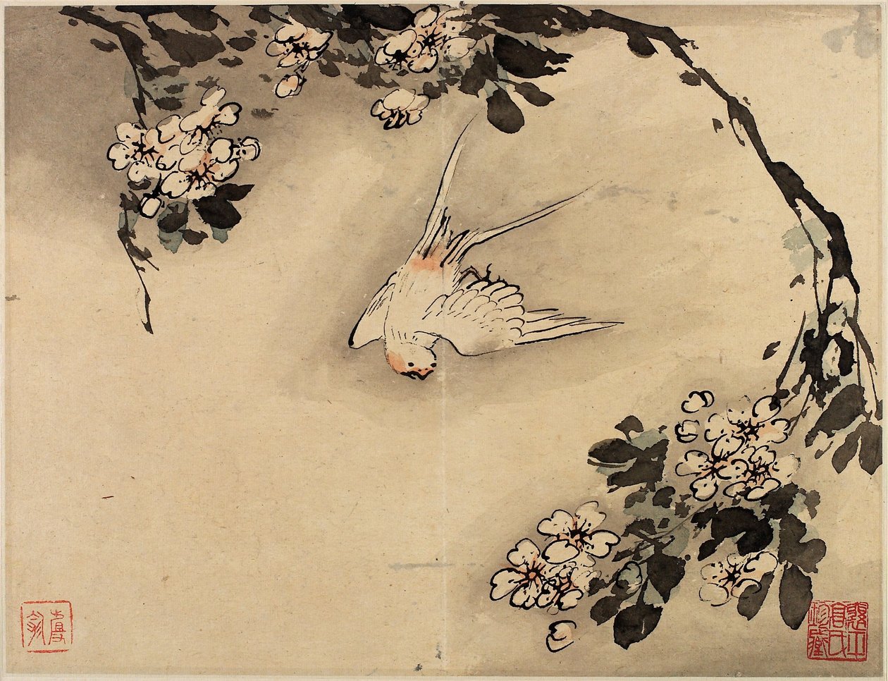 Blumen-und-Vogel-Fingerzeichnung aus einem Album mit zehn Blättern von Gao Qipei
