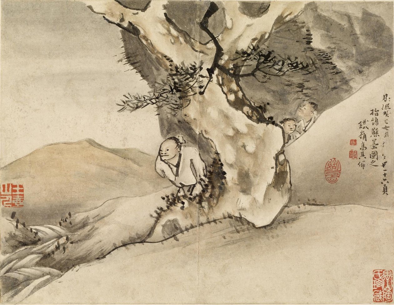 Mann, der an einem Baum vorbeigeht von Gao Qipei