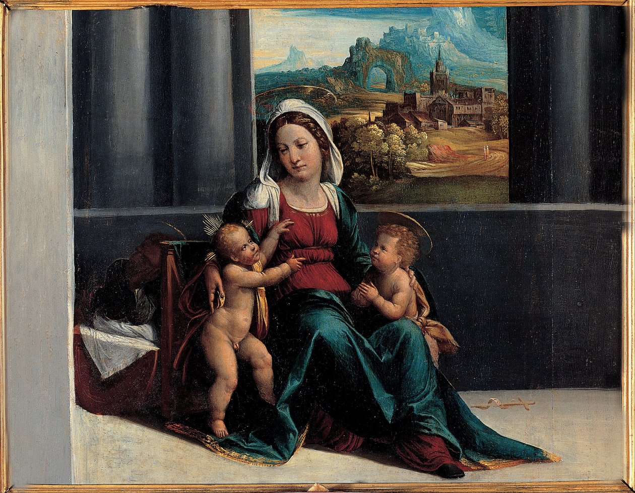 Madonna mit dem Kind und St. Johannes von Garofalos workshop
