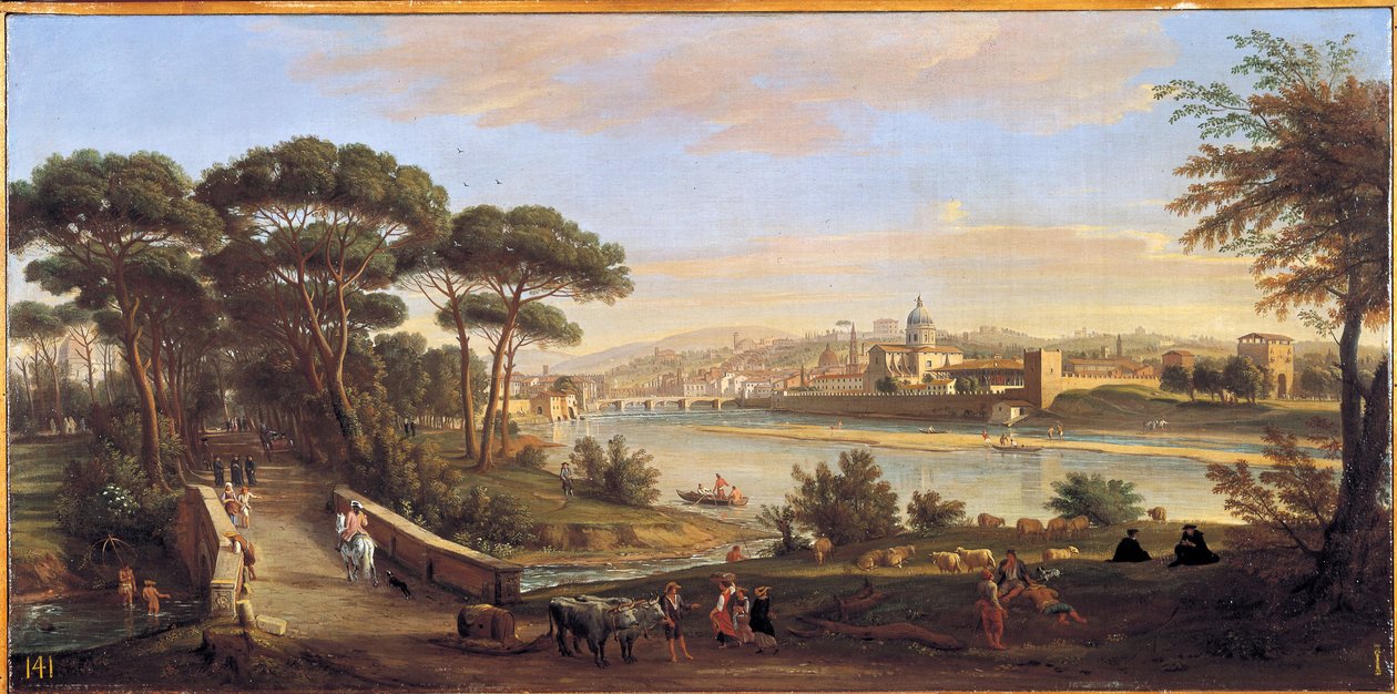 Blick auf das Oltrarno in Florenz von den Cascine aus von Gaspar van (1653-1736) Wittel