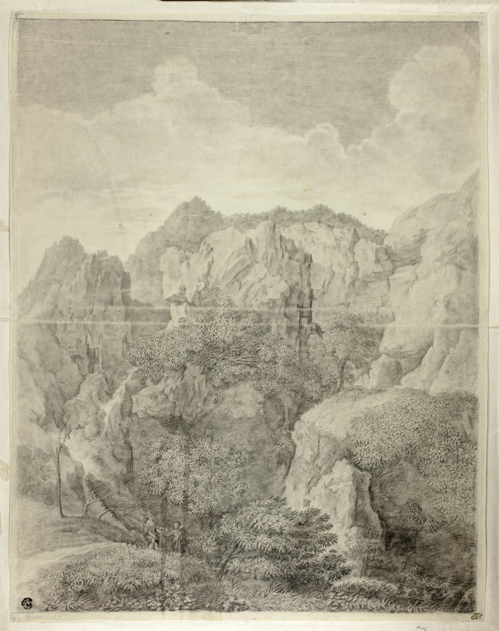 Berglandschaft mit zwei Figuren im Vordergrund von Gaspard Dughet