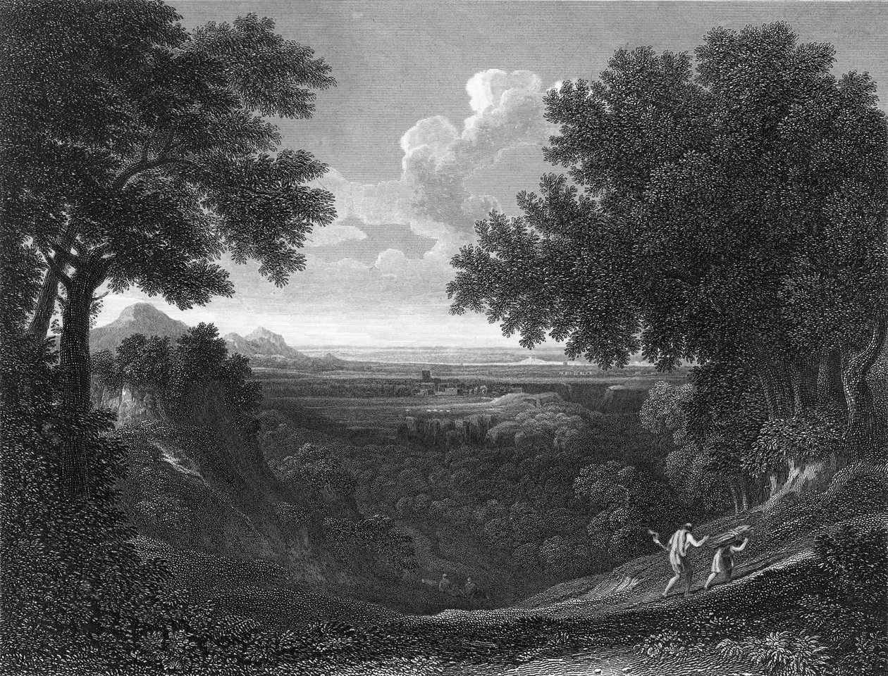 Landschaft mit Abraham und Isaak von Gaspard Poussin (after) Dughet