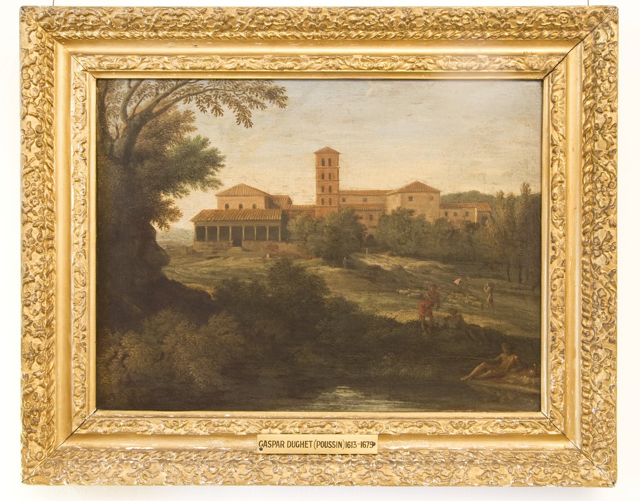 Klassische Landschaft mit einem Mann, der eine Schafherde treibt von Gaspard Poussin Dughet