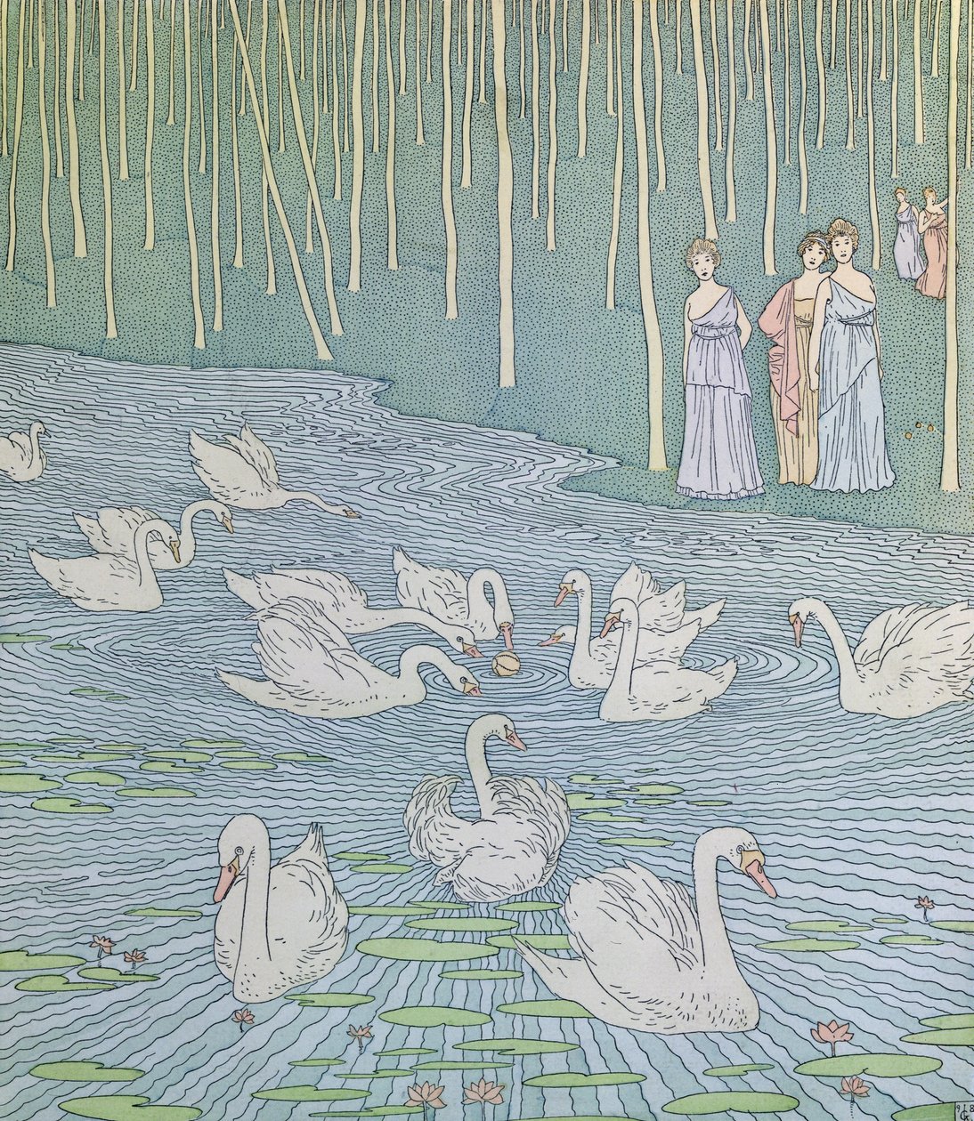 Nausikaa und ihre Gefährtinnen spielen mit einem Ball, Illustration aus Buch 6 der Odyssee, übersetzt von Lecomte de l