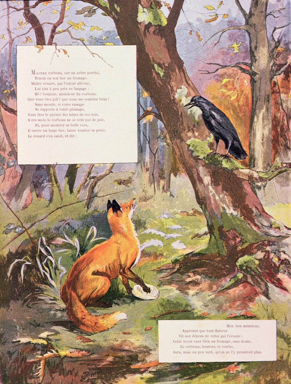 Der Rabe und der Fuchs, aus Fabeln von Jean de La Fontaine von Gaston Gelibert