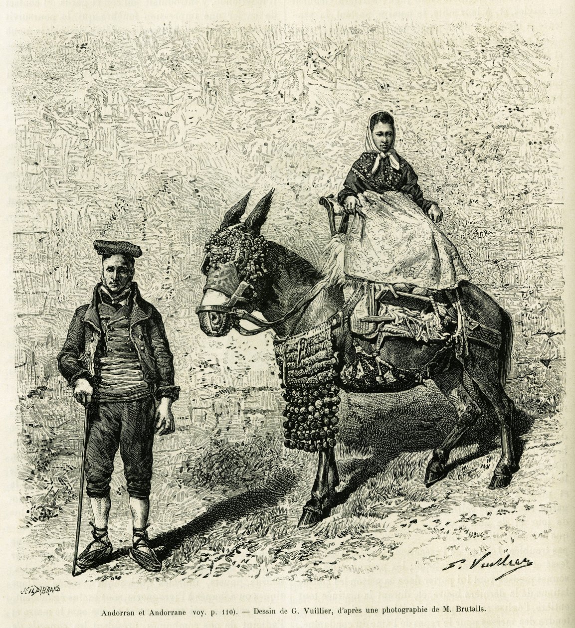 Andorra und Andorra. Gravur von G. Vuillier zur Illustration der Geschichte „Das Tal von Andorra“ von Gaston Vuillier, in Le Tour du monde 1888, herausgegeben von Edouard Charton (1807-1890), Hachette, Paris. von Gaston Vuillier