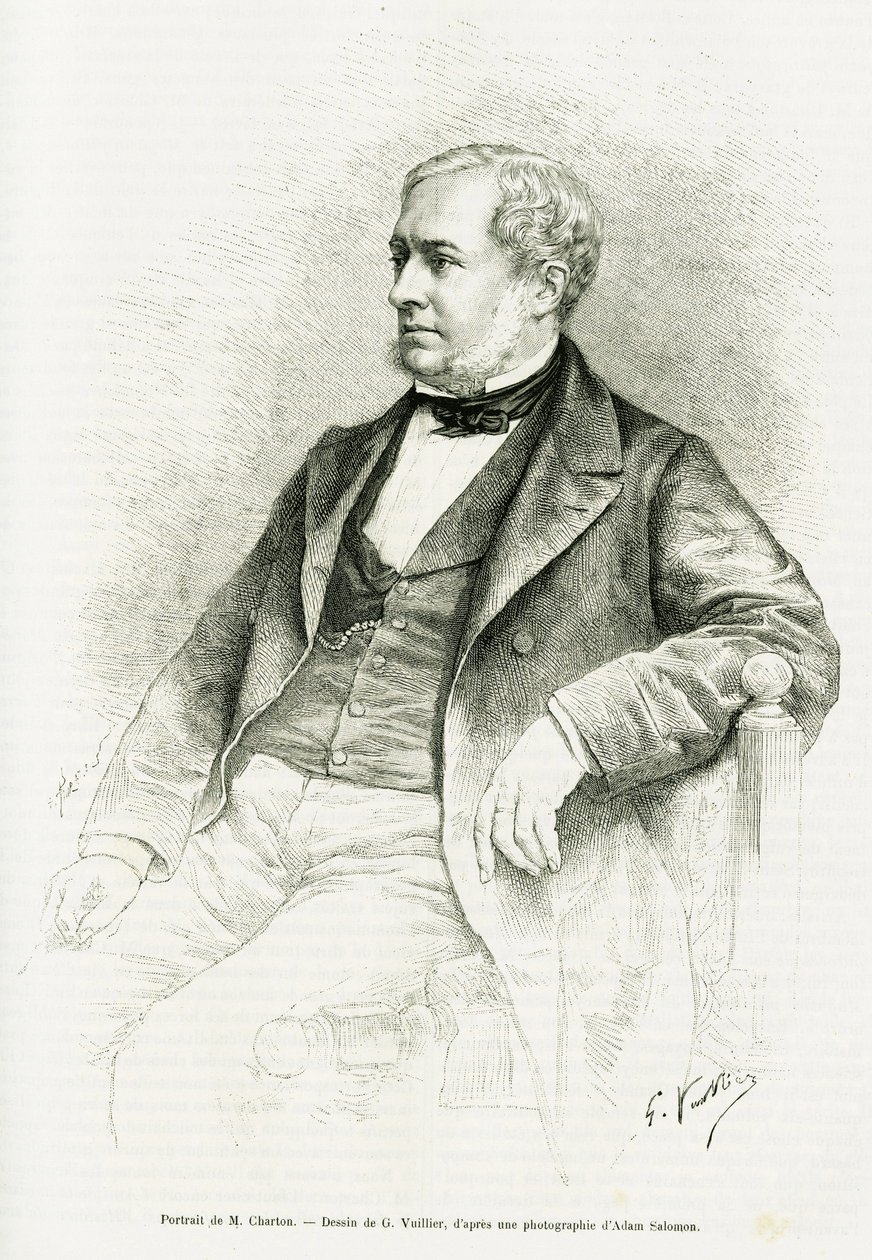 Porträt von Edouard Charton. Gravur von G.Vuillier nach einem Foto von Adam Salomon zur Illustration des Artikels M. Charton von Paul Laffite von Gaston Vuillier