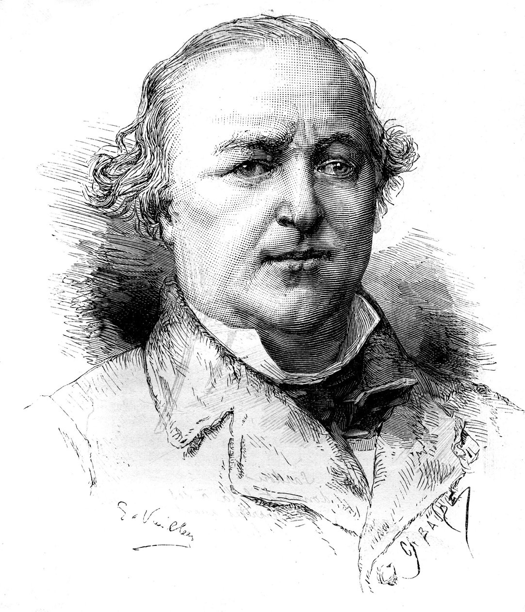Porträt von Maître Charles Lachaud (1817-1882), französischer Anwalt. Gravur von Vuillier in „Le Monde Illustré“ Nr. 1342 vom 16. Dezember 1882 von Gaston Vuillier