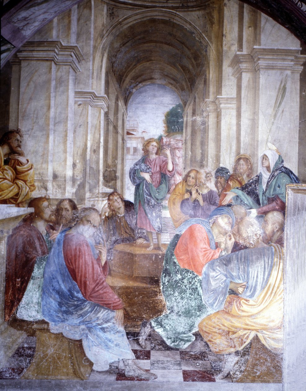 Diskussion Jesu mit den Doktoren im Tempel. Fresko von Gaudenzio Ferrari (1475 - 1546), Kirche Santa Maria delle Grazie, Varallo von Gaudenzio Ferrari