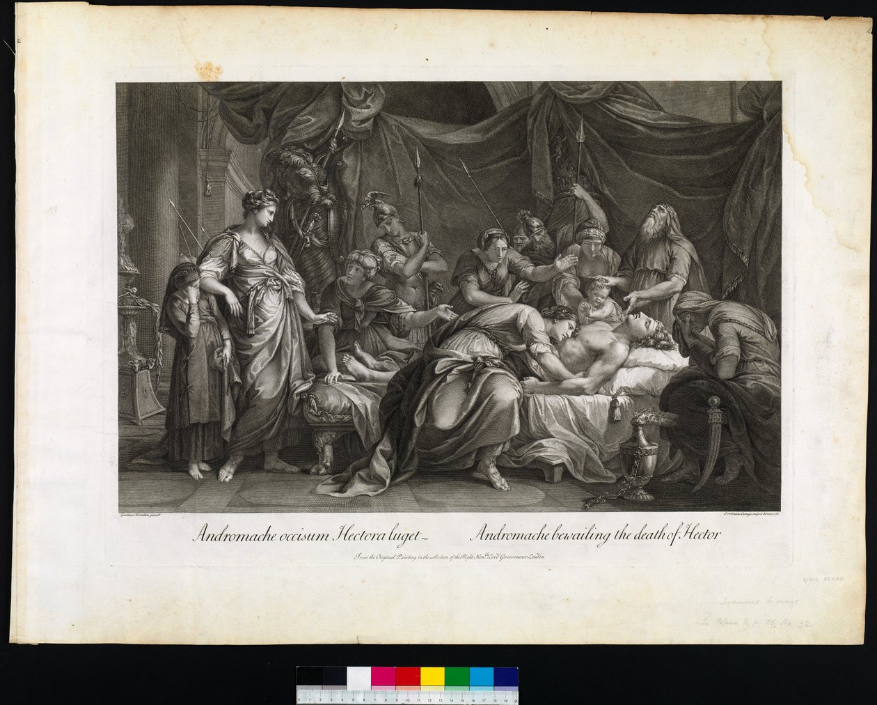 Andromache beklagt den Tod Hektors, graviert von Domenico Cunego, 1764 von Gavin after Hamilton