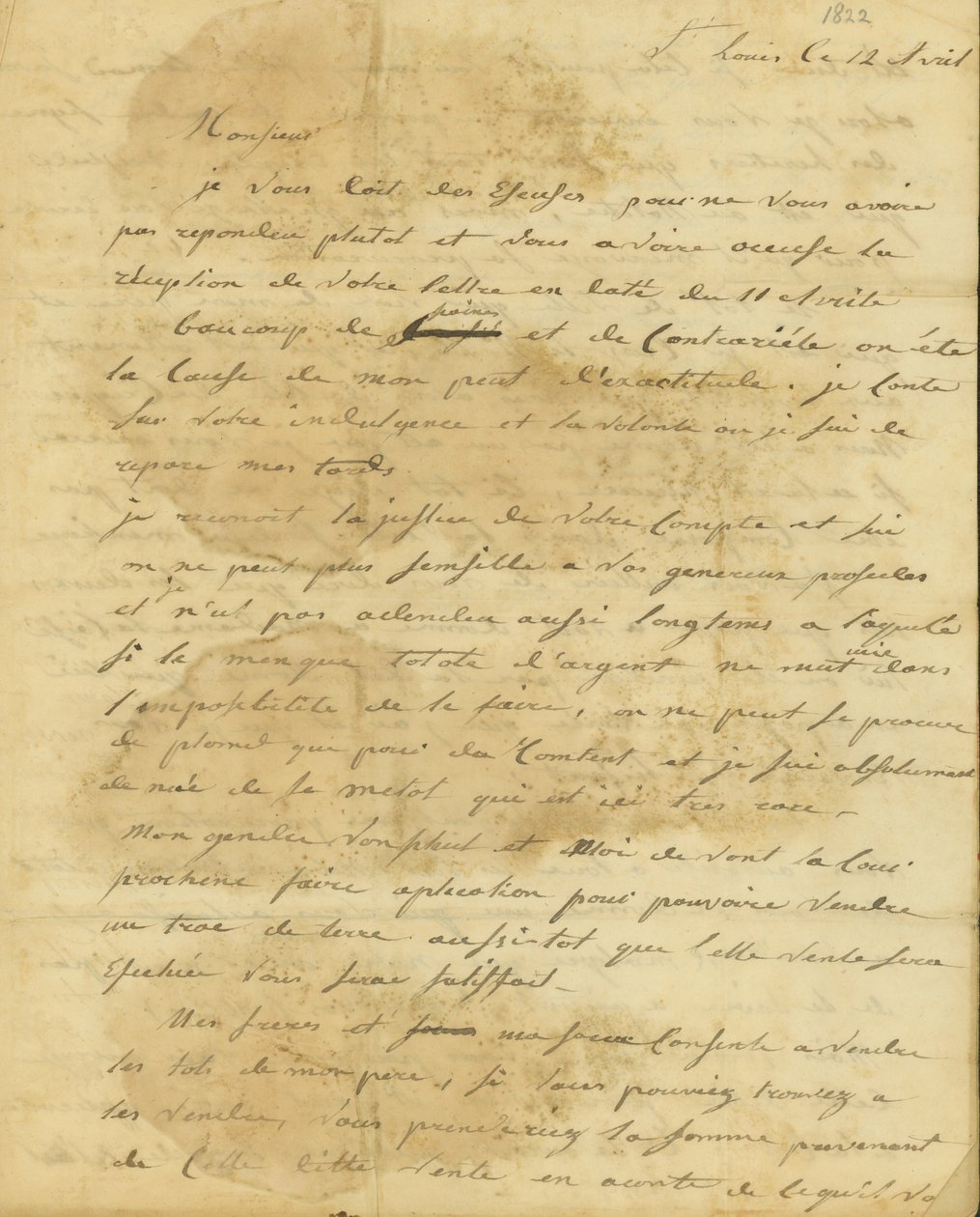 Brief von Rosalie Saugrain an P. R. Bureau von Genevieve Rosalie Michau Saugrain