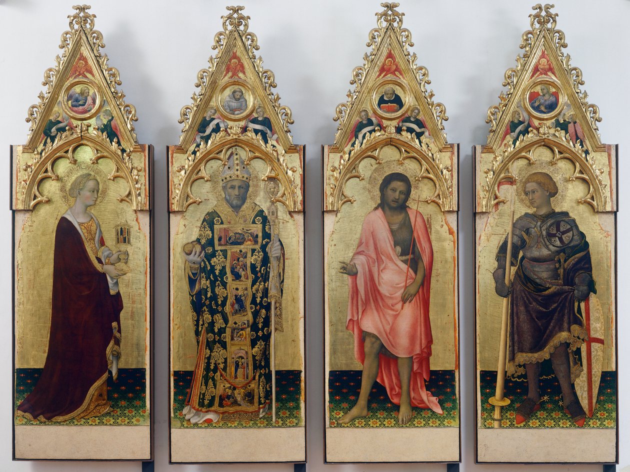 Vier Heilige des Quaratesi-Polyptychons, Heilige Maria Magdalena, Heiliger Nikolaus von Bari, Heiliger Johannes der Täufer und Heiliger Georg von Gentile da Fabriano