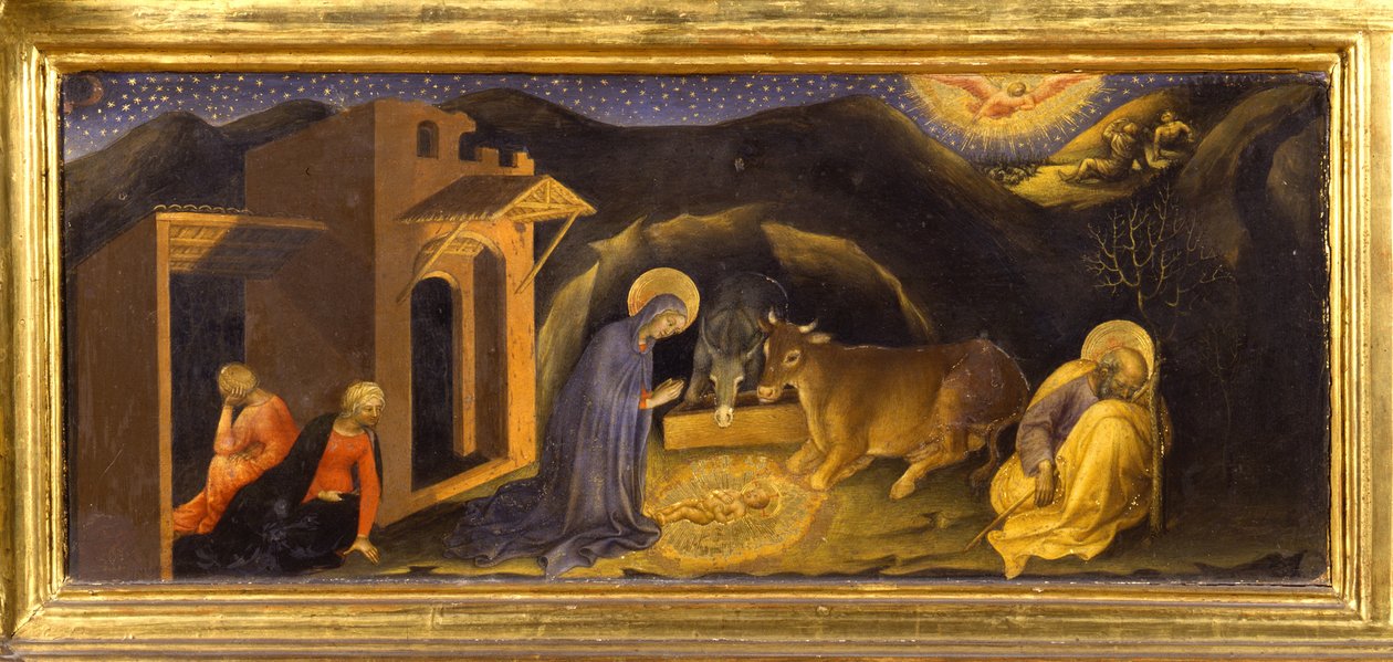 Geburt Christi (Predella der Anbetung der Könige, Pala Strozzi) von Gentile da Fabriano