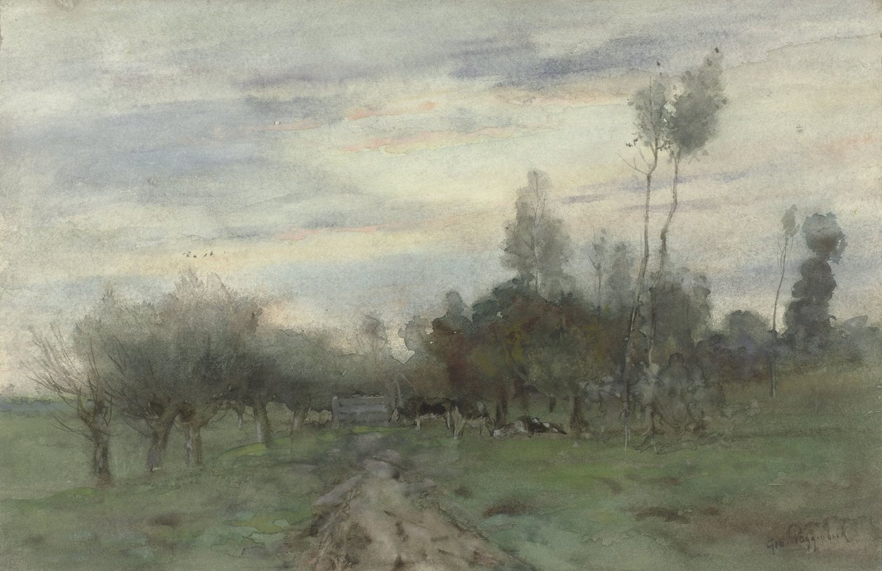 Landweg mit Kühen in der Dämmerung von Geo Poggenbeek