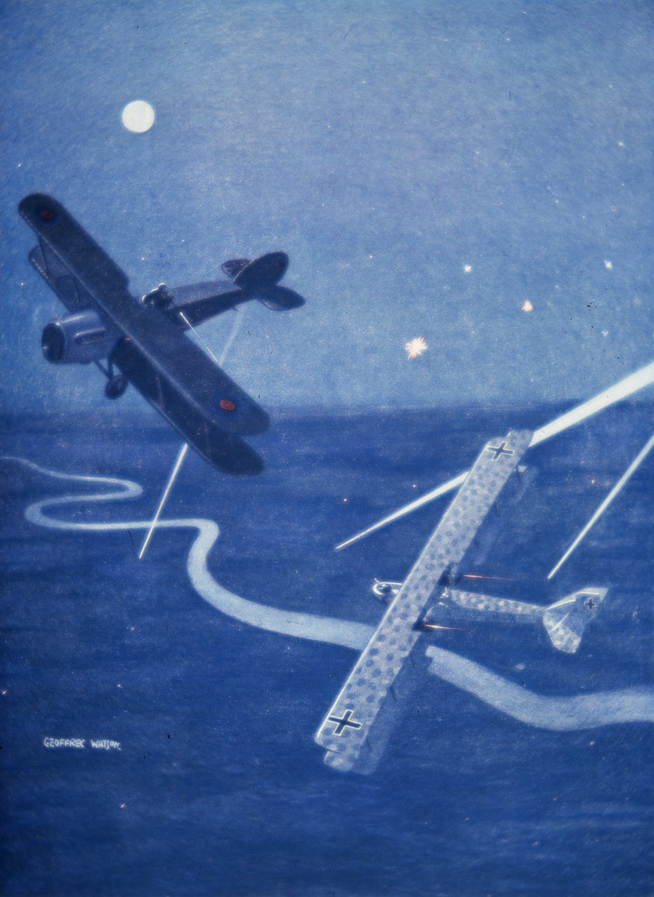 Bristol-Kämpfer greift deutschen Gotha-Bomber über London bei Nacht an von Geoffrey Watson