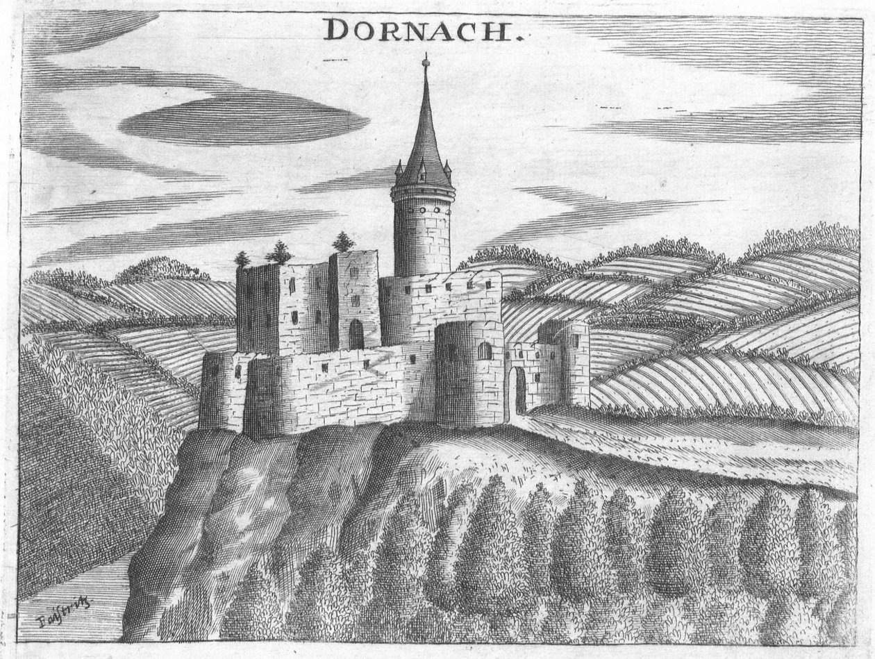 Gravur, Ansicht von Schloss Dornach, Oberösterreich von Georg Matthaus Vischer