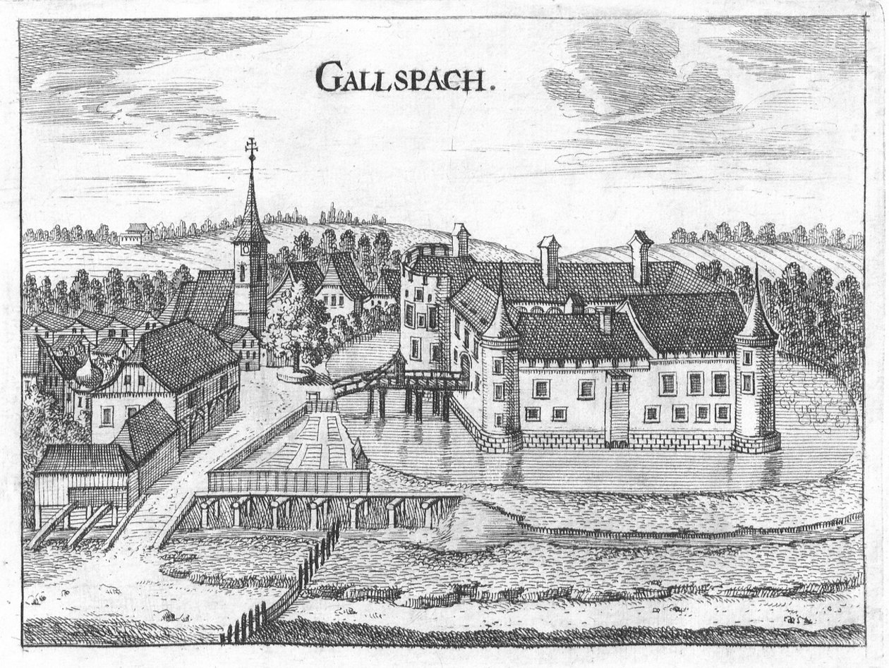 Kupferstich, Ansicht der Burg Gallspach, Oberösterreich von Georg Matthaus Vischer