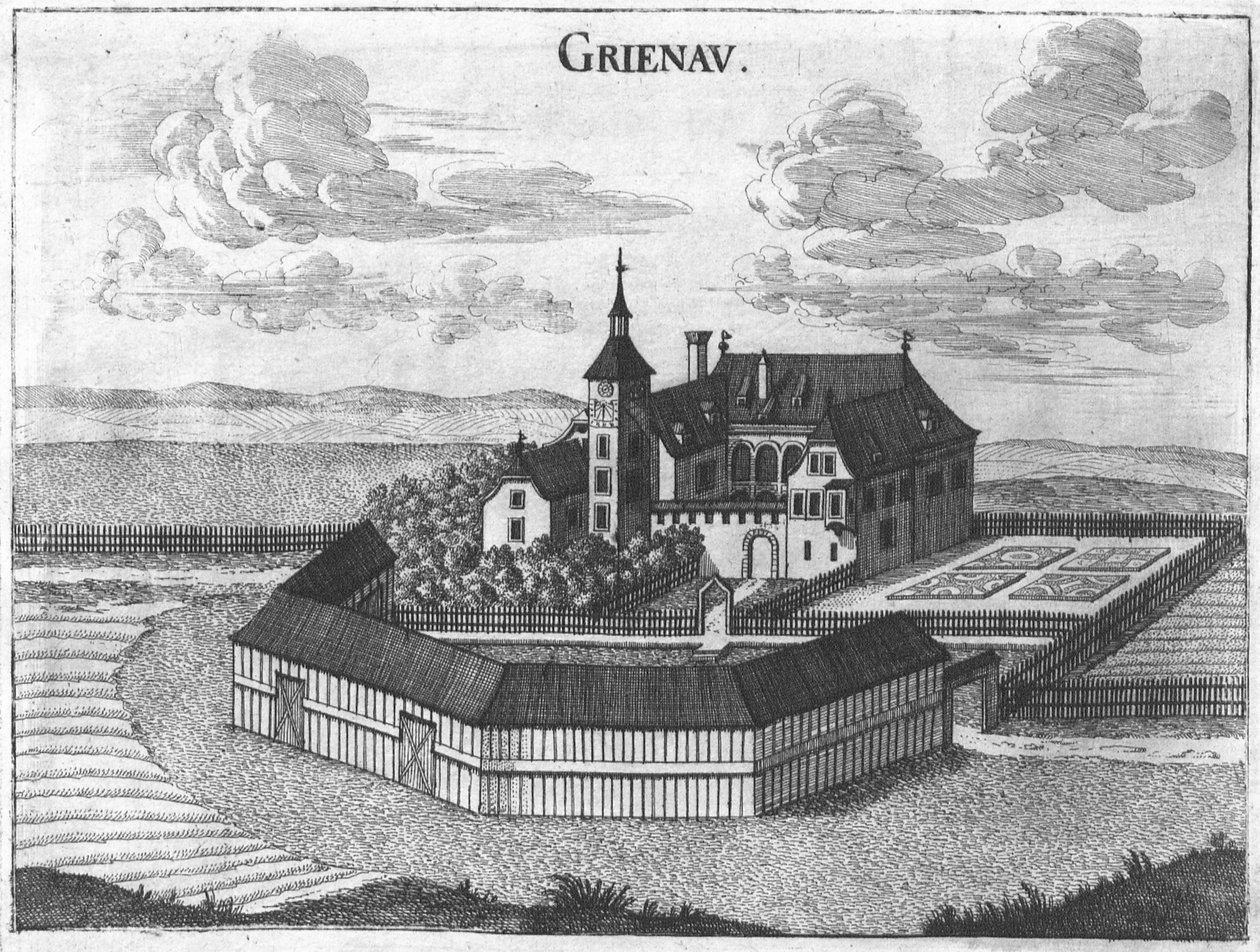 Gravur, Ansicht von Schloss Grünau, Oberösterreich von Georg Matthaus Vischer