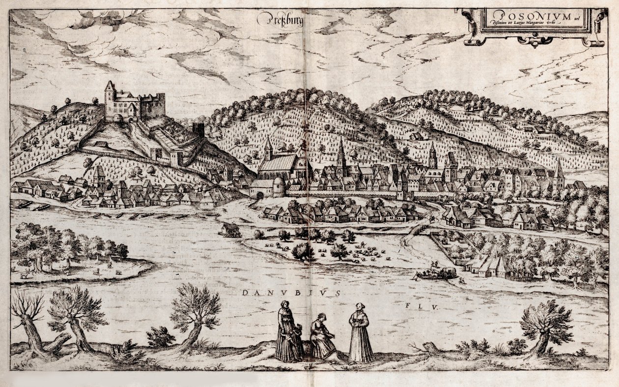 Pressburg Bratislava. Aus: Civitates orbis terrarium, 1588 von Georg Braun und Franz Hogenberg