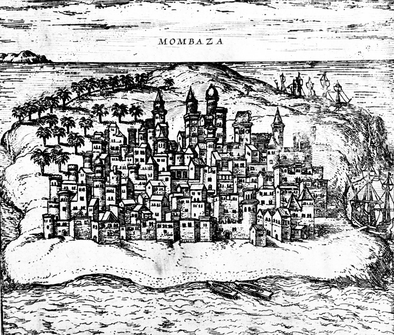 Ansicht von Mombasa, aus Georg Brauns Civitates orbis terrarum (Detail) von Georg Braun und Franz Hogenberg