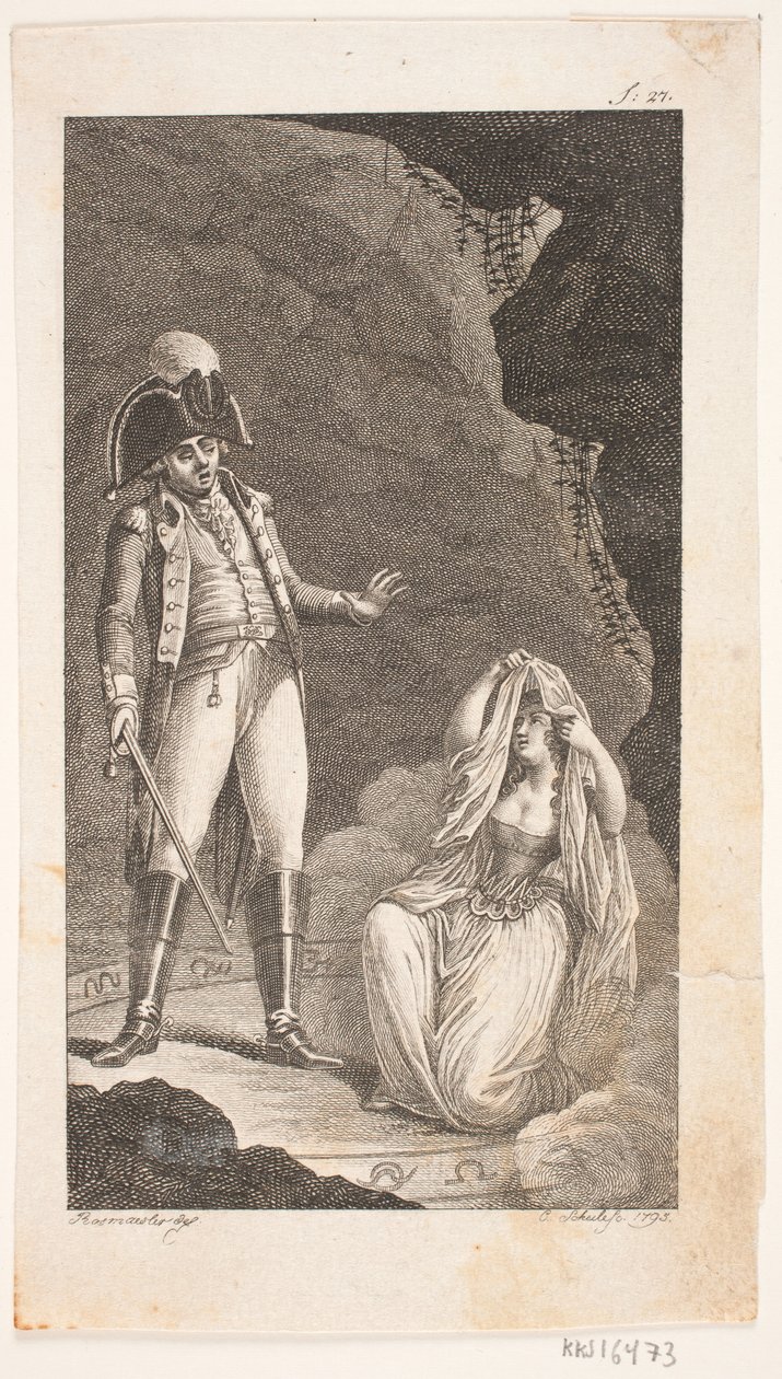 Illustration mit Offizier und kniender Dame von Georg Christian Schule