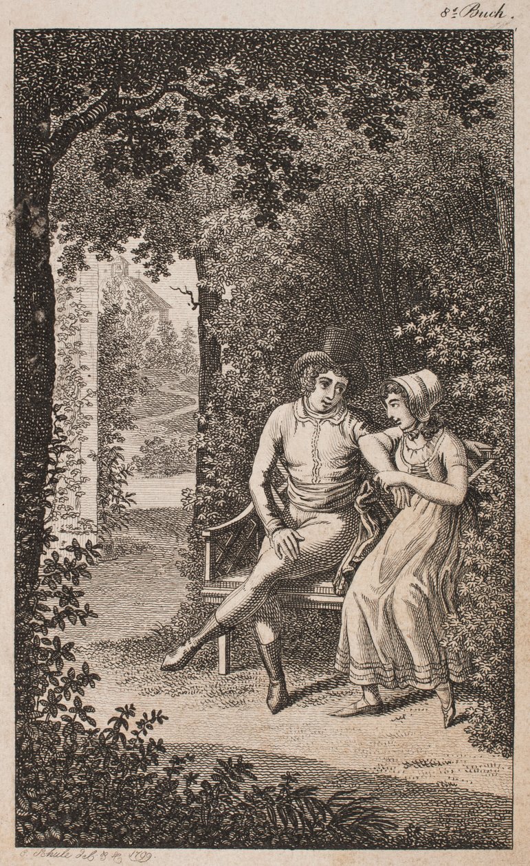 Illustration mit Paar auf einer Bank im Garten von Georg Christian Schule