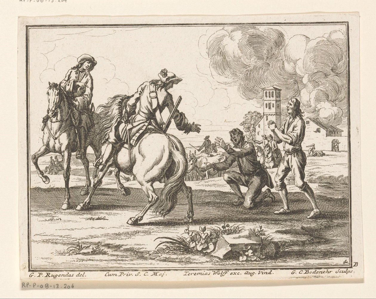 Kavalleristen beschlagnahmen Vieh von Georg Conrad Bodenehr