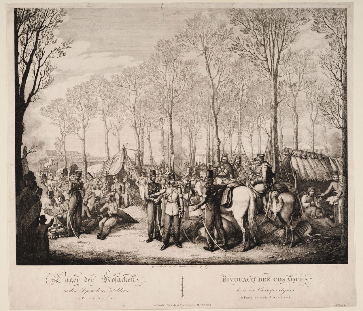 Biwak der Kosaken auf der Avenue des Champs-Élysées in Paris im April 1814 von Georg Emanuel Opiz