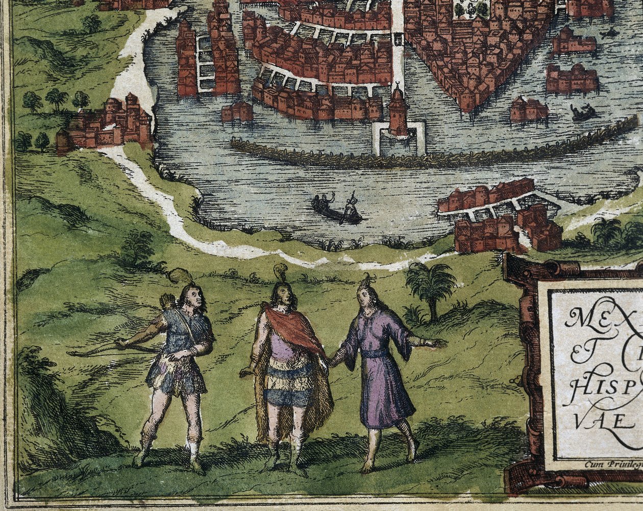 Civitatis Orbis Terrarum (Theatrum orbis terrarum). 1572-1617. Mexiko-Stadt (1576). Detail mit Azteken. Radierung von Georg Hogenberg Franz (1535 90) & Ortelius Abraham (1527 98) Braun