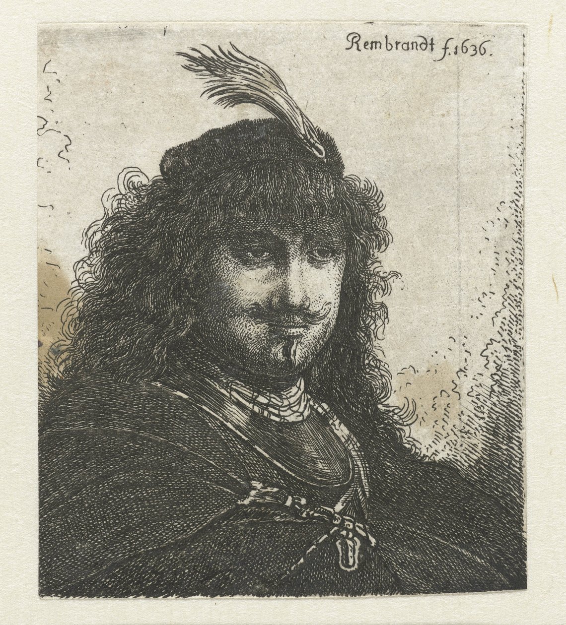 Selbstporträt (?) mit Federhut und gesenktem Säbel von Georg Leopold Hertel