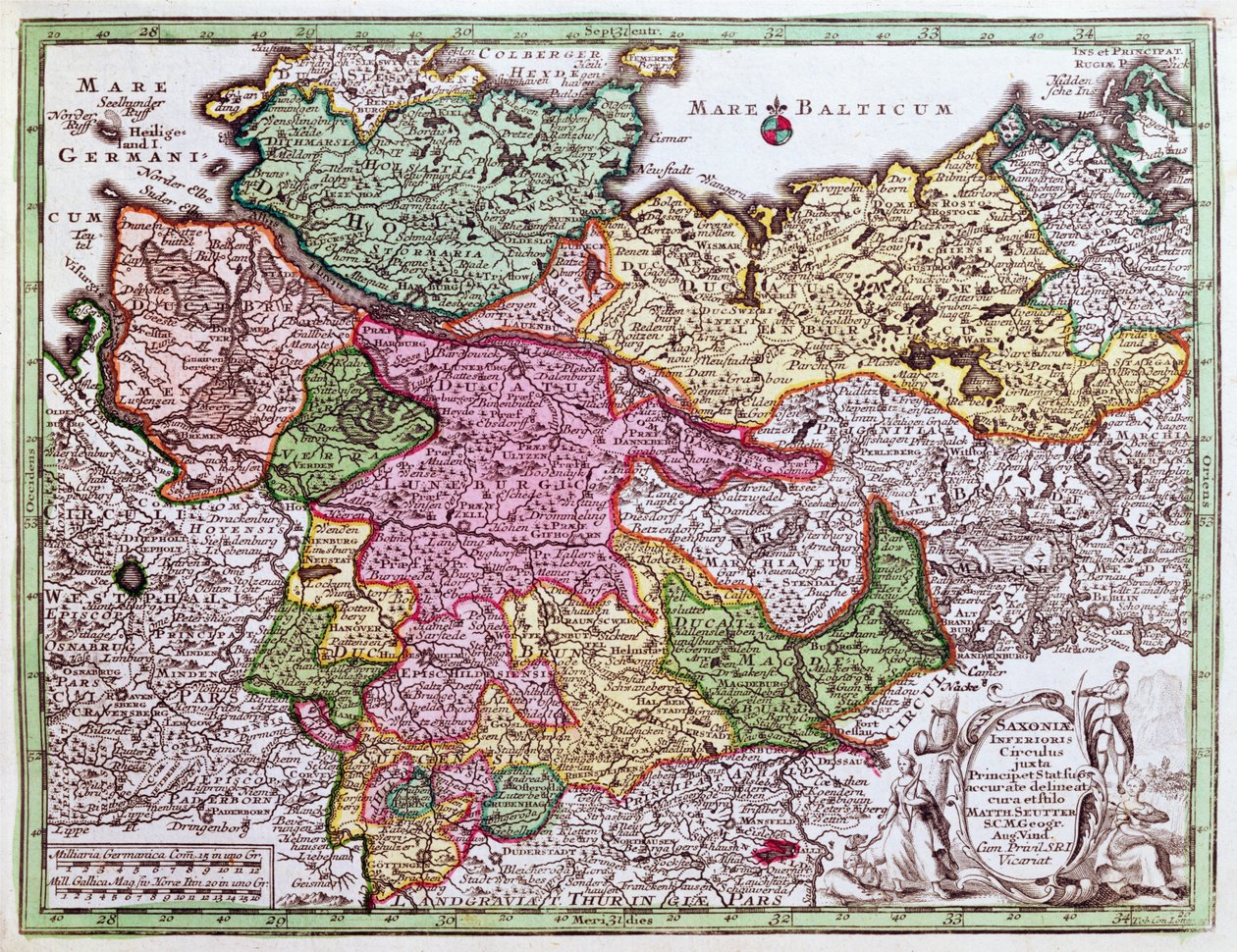 Karte von Norddeutschland, aus einem Atlas von Georg Matthäus Seutter