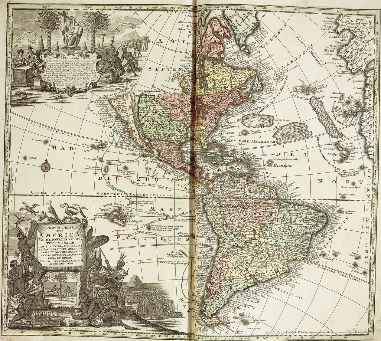 Karte von Amerika, 1744 von Georg Matthäus Seutter