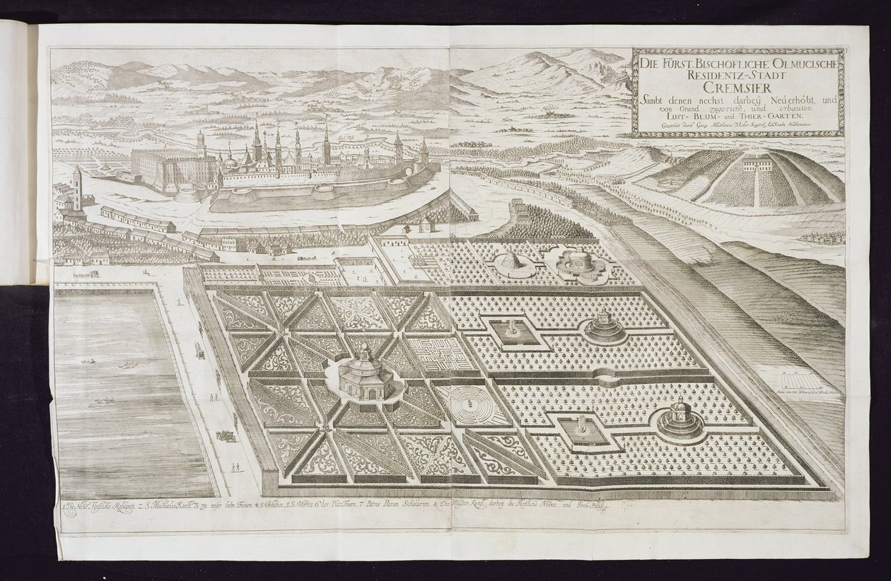 Die neuen Gärten in Kremsier, die Residenz des Fürstbischofs, veröffentlicht ca. 1700 von Georg Matthaus Vischer