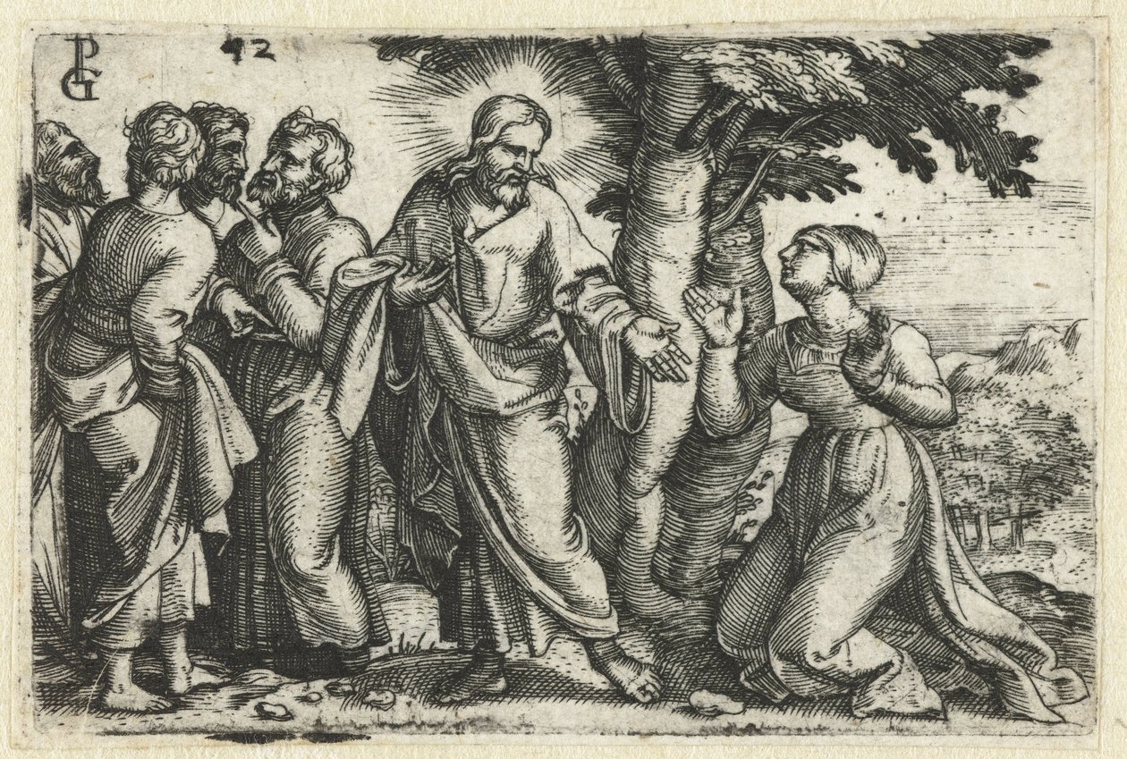 Christus heilt die blutflüssige Frau (Leben Christi) von Georg Pencz