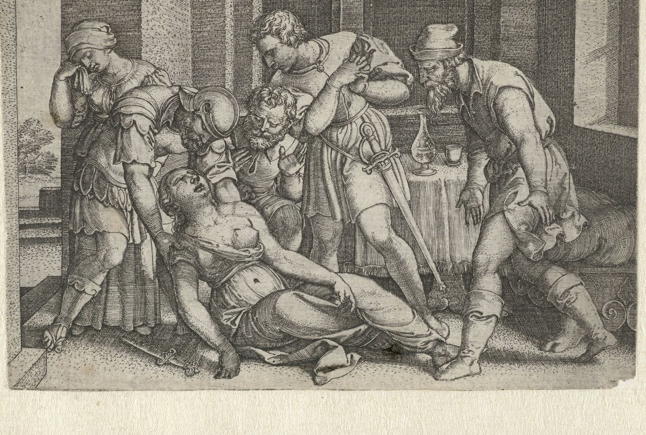 Collatinus und Brutus bei der sterbenden Lucretia von Georg Pencz