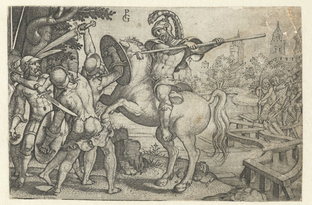 Horatius Cocles verteidigt die Brücke über den Tiber von Georg Pencz