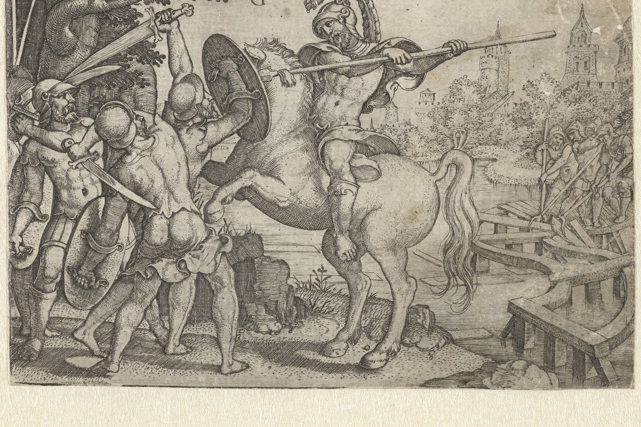 Horatius Cocles verteidigt die Brücke über den Tiber (Serientitel: Geschichten aus der frühen römischen Geschichte) von Georg Pencz