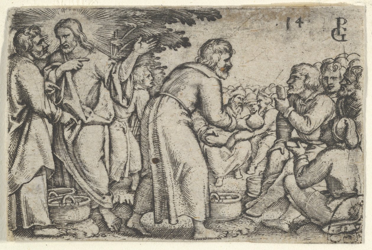 Das Wunder der Brotvermehrung, aus der Geschichte von Christus, 1534-35 von Georg Pencz