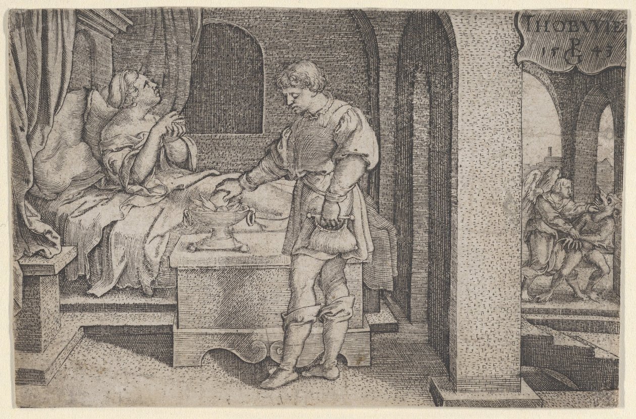 Tobiolus bringt ein Sühneopfer dar, aus der Geschichte von Tobias, 1543 von Georg Pencz