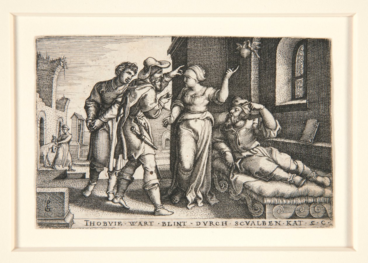 Tobit erblindet, Tafel 3 aus der Serie Die Geschichte von Tobit von Georg Pencz