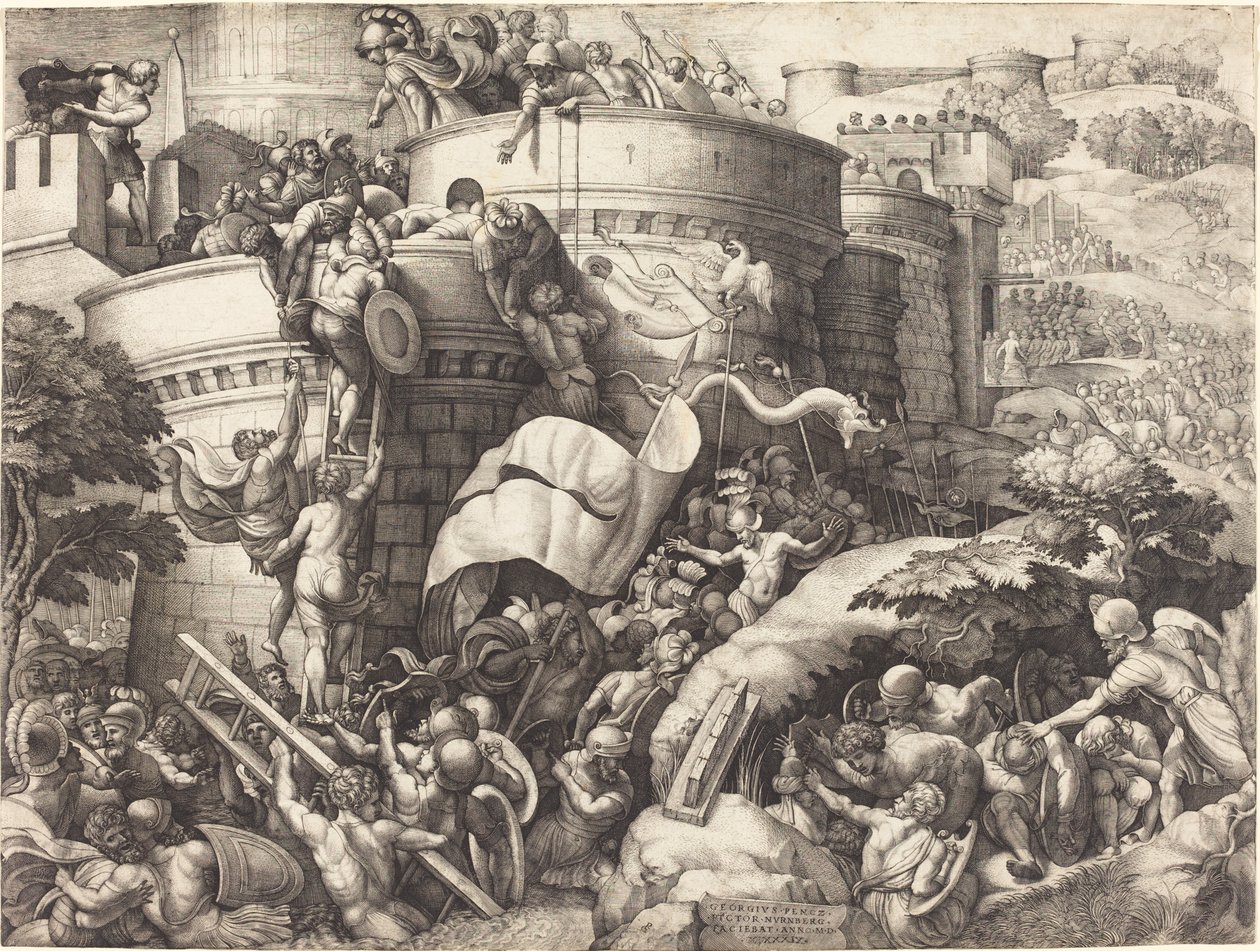 Die Einnahme von Cartagena von Georg Pencz after Giulio Romano