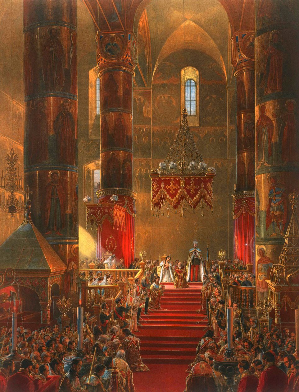 Der Metropolit kniet bei der Krönungszeremonie von Zar Alexander II., Moskau, 1856 von Georg Wilhelm Timm