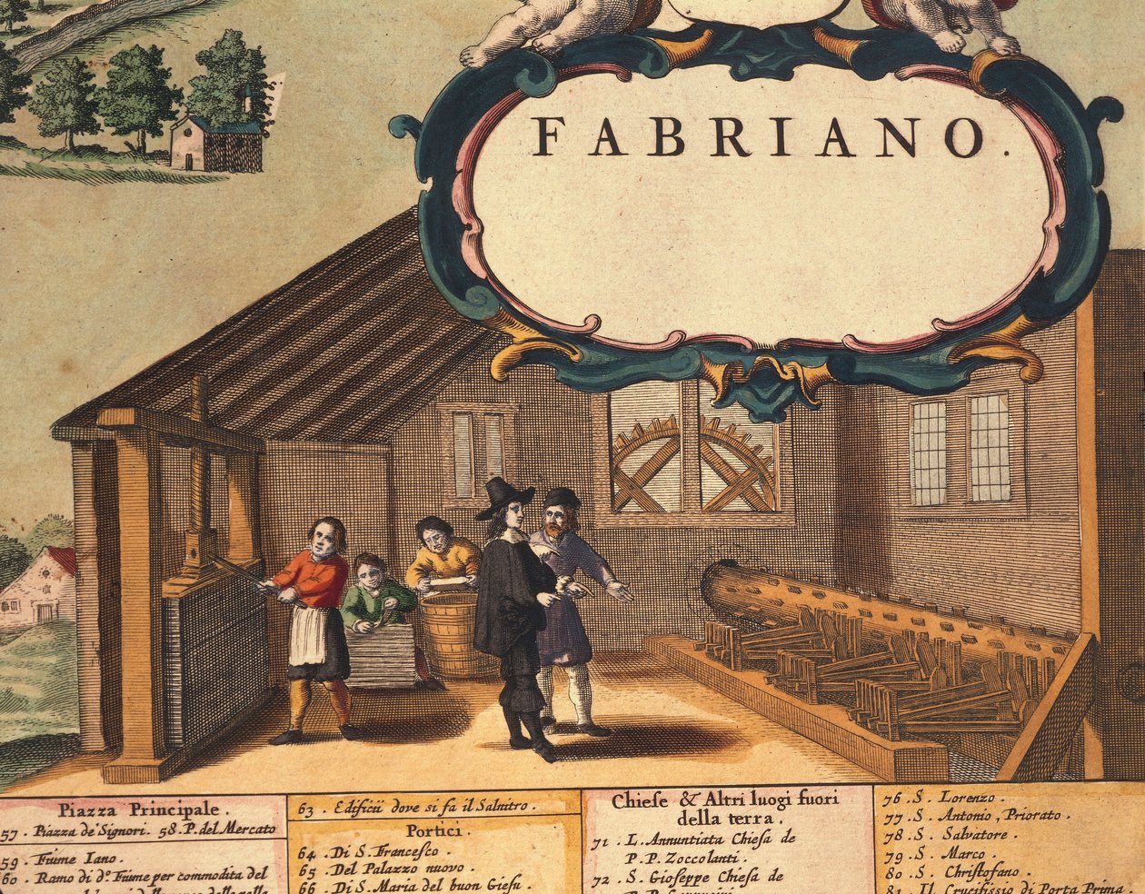 Detail der Papierindustrie der Stadt Fabriano von Georg Braun and Hogenberg Franz