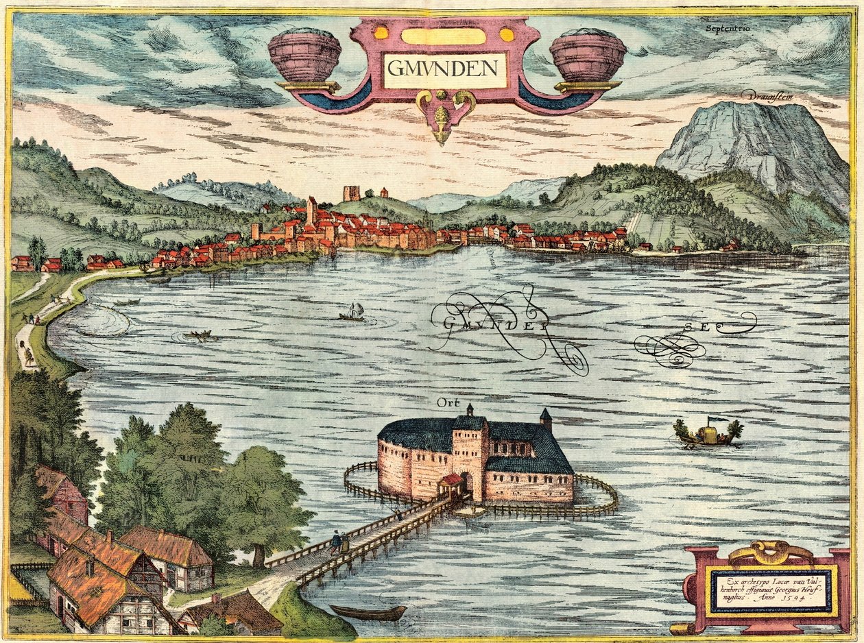 Gmunden, Österreich von Georg and Hogenberg Franz (1535 90) Braun