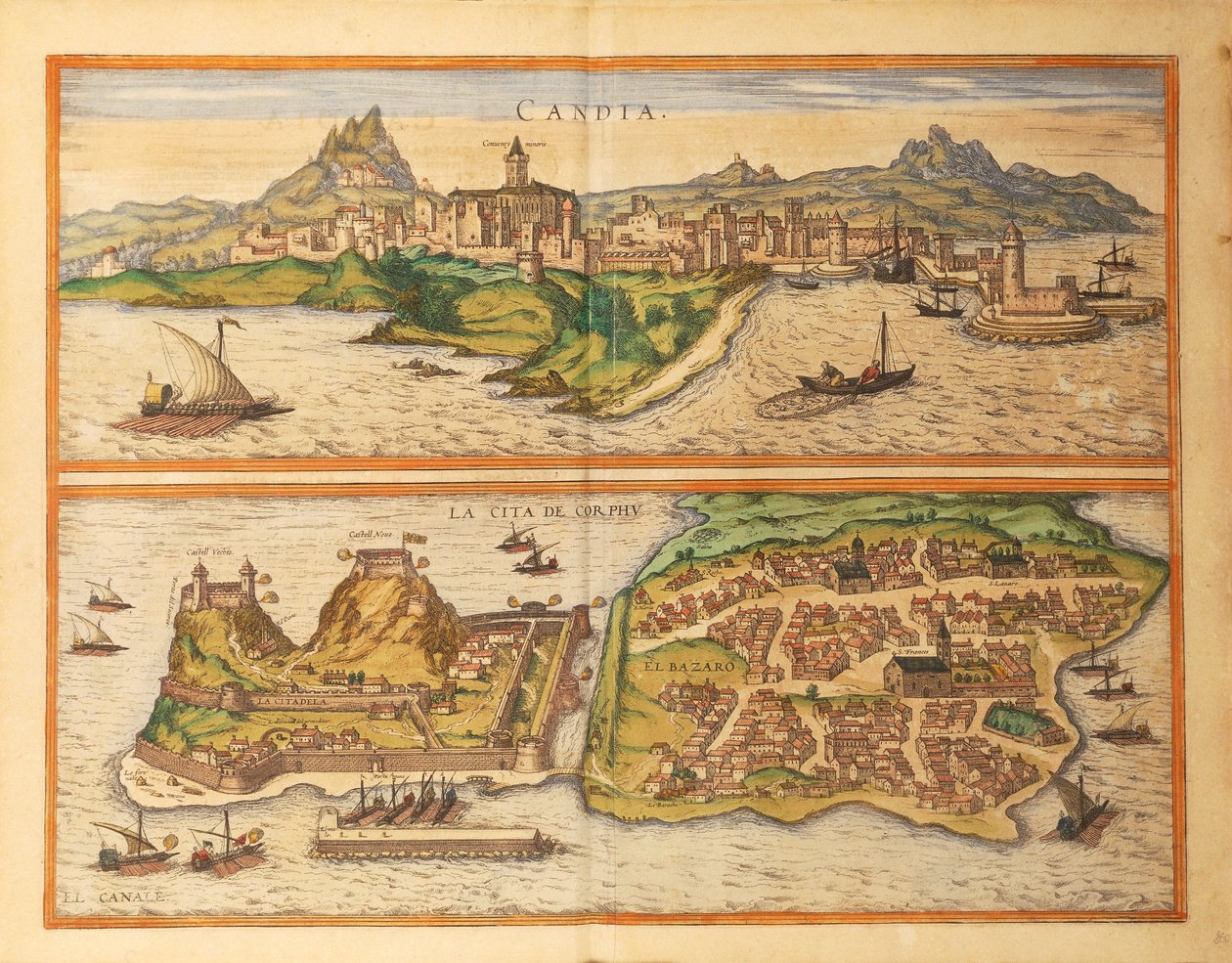 Heraklion, Candia und Korfu aus Civitates Orbis Terrarum von Georg Braun von Georg Braun and Hogenberg Franz
